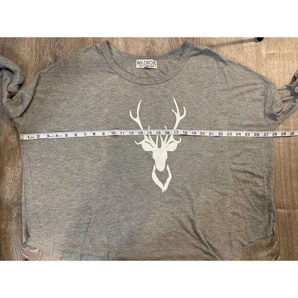 Wildfox Deer Gray Waffle Texture Oversized Slouchy Lightweight Shirt Sz M - Picture 6 of 9